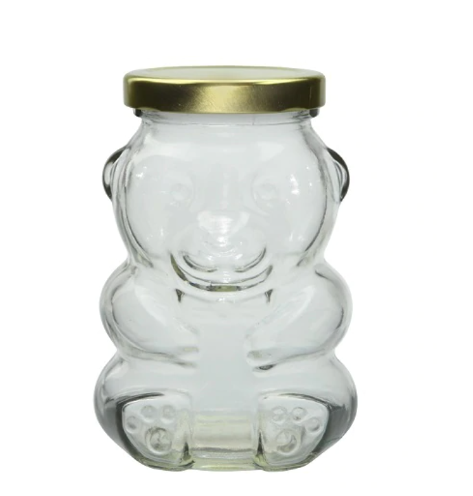 Wholesale Clear Empty honey Bear glass bottle 250ml 8oz Food Grade Glass bottle Candy Jar Storage Bottle with lid
