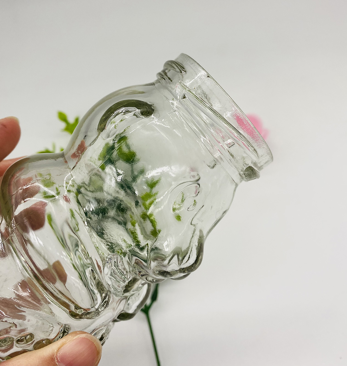 Wholesale Clear Empty honey Bear glass bottle 250ml 8oz Food Grade Glass bottle Candy Jar Storage Bottle with lid