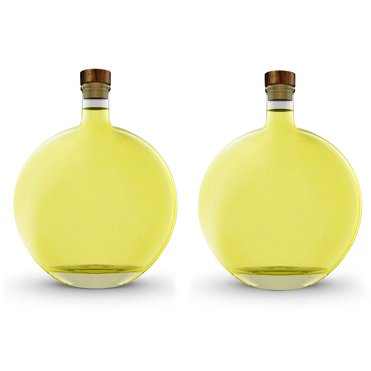 Wholesale Clear Flat Round 500 ml Glass Olive Oil Bottle with Cork