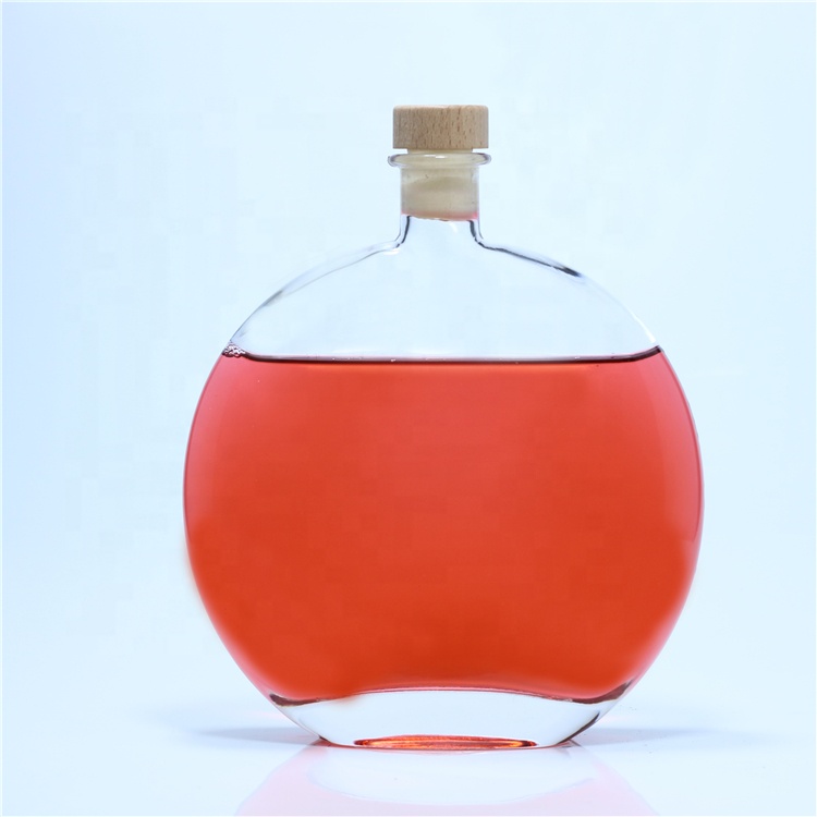 Wholesale Clear Flat Round 500 ml Glass Olive Oil Bottle with Cork