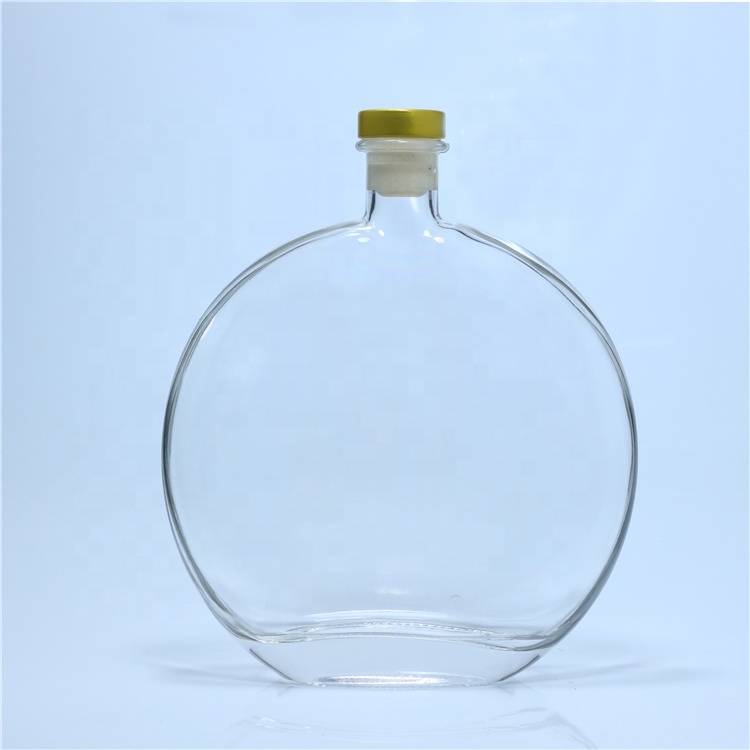 Wholesale Clear Flat Round 500 ml Glass Olive Oil Bottle with Cork