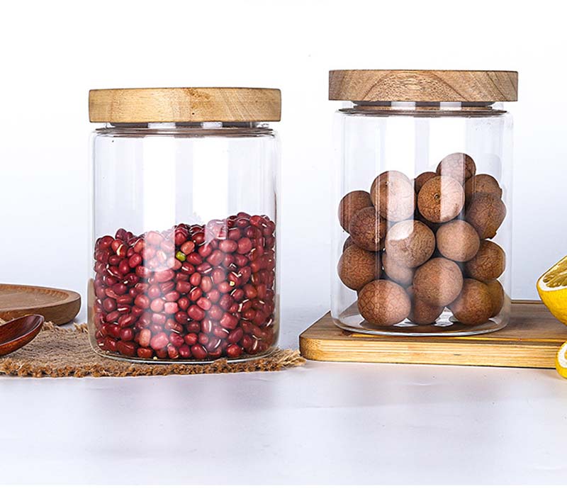 Wholesale Clear Glass Jars With Acacia Mangium Wood Lids Glass Canisters For Kitchen Spices Nuts Grains Candy Tea And More