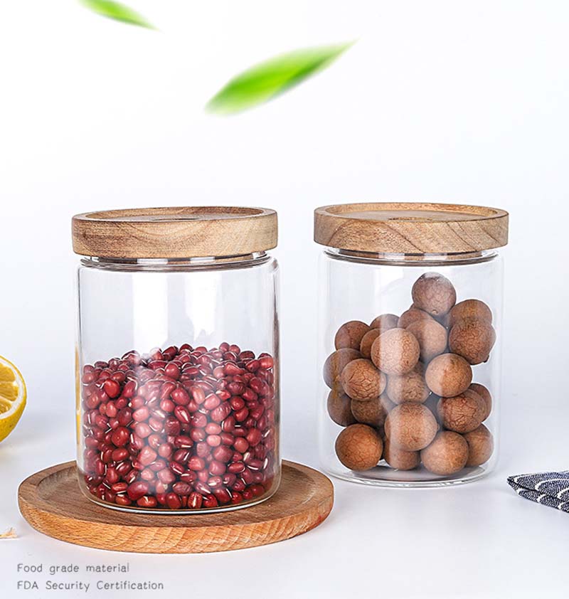 Wholesale Clear Glass Jars With Acacia Mangium Wood Lids Glass Canisters For Kitchen Spices Nuts Grains Candy Tea And More