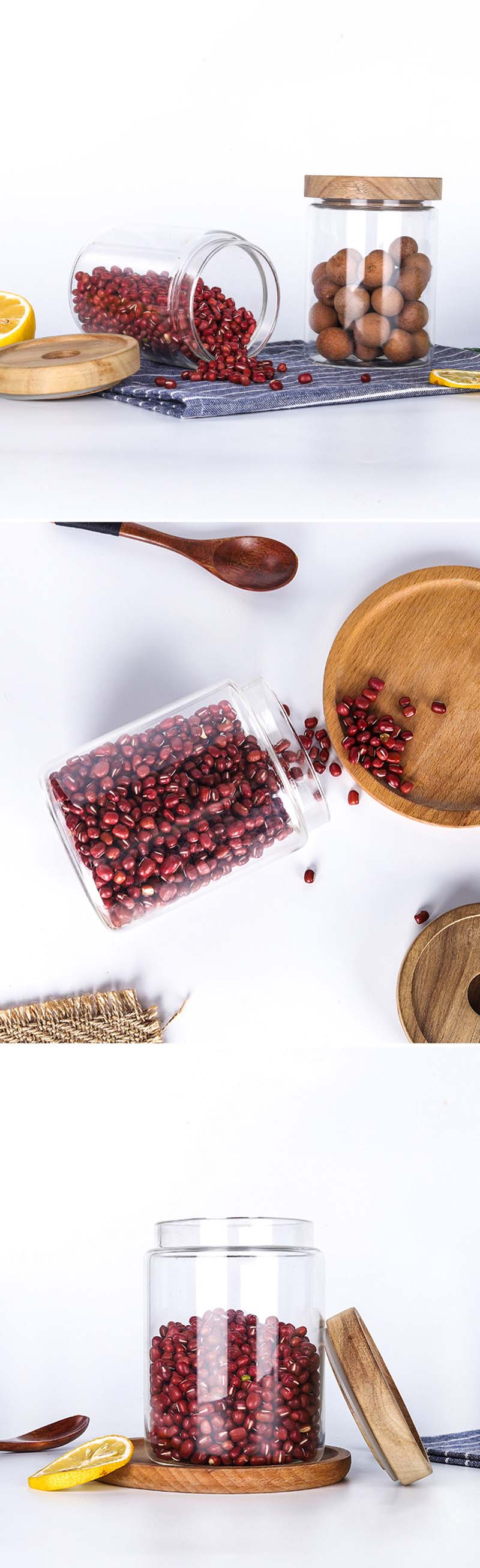 Wholesale Clear Glass Jars With Acacia Mangium Wood Lids Glass Canisters For Kitchen Spices Nuts Grains Candy Tea And More