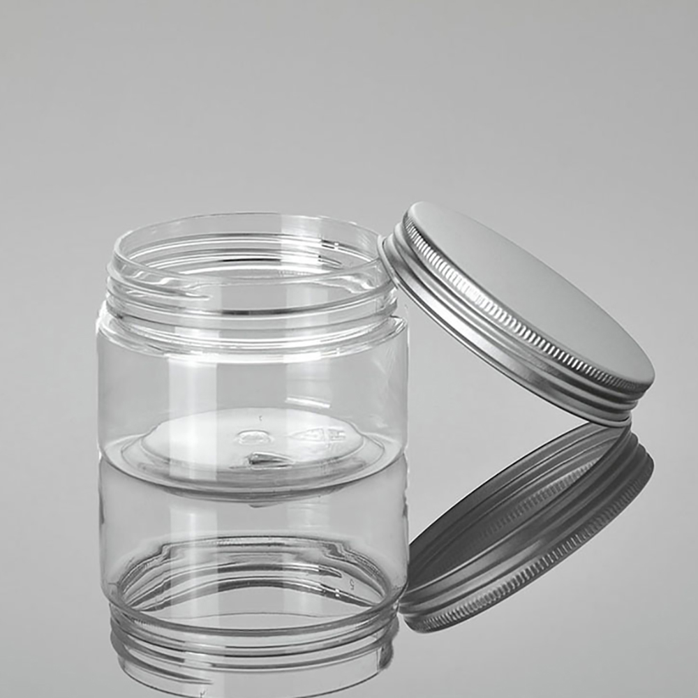 Wholesale Clear Plastic PETJ67 Cream Jar, 50g 100g 120g 150g 200g with Aluminum Screw Cap