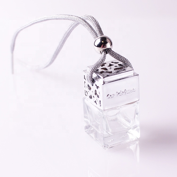 Wholesale Clear Polymorphic Square Silver Car Mini Perfume Bottle Hanging Decoration For Air Freshener