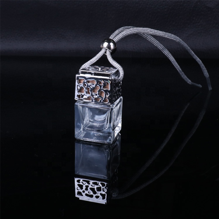 Wholesale Clear Polymorphic Square Silver Car Mini Perfume Bottle Hanging Decoration For Air Freshener