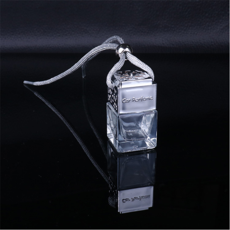 Wholesale Clear Polymorphic Square Silver Car Mini Perfume Bottle Hanging Decoration For Air Freshener
