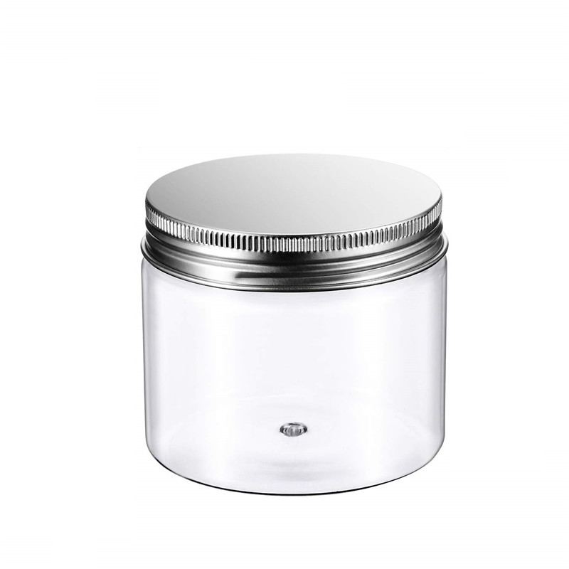 Wholesale Clear Recyclable Cosmetic Plastic PET Cream Jar plastic PET Wide Mouth Jar With Aluminum Lids