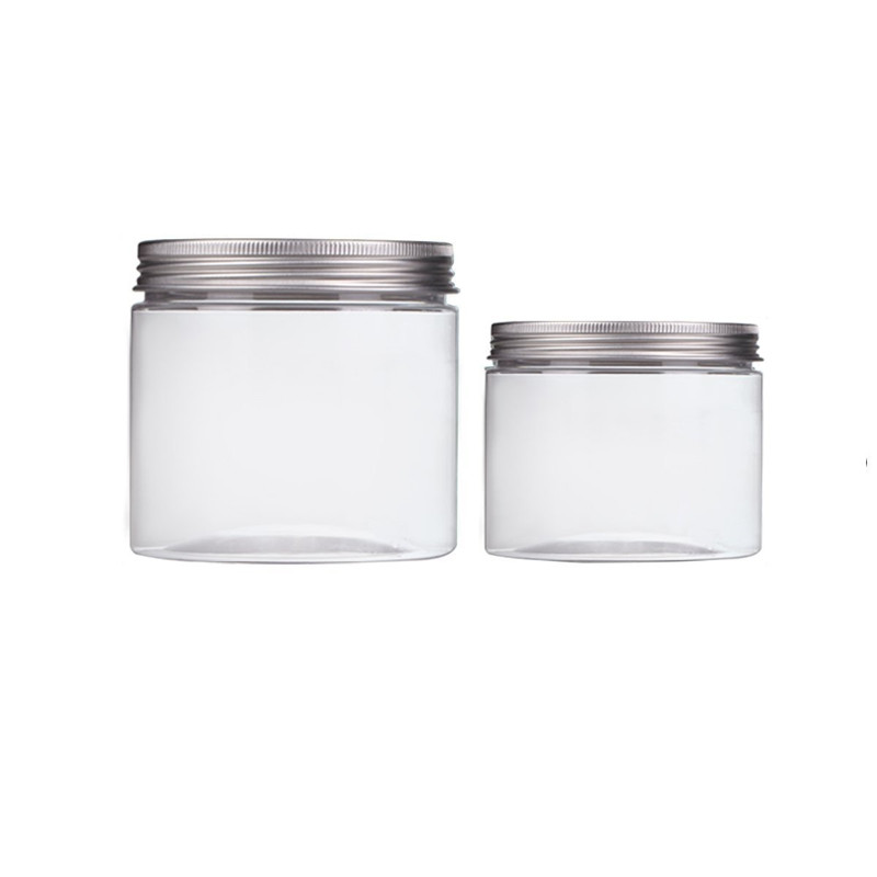 Wholesale Clear Recyclable Cosmetic Plastic PET Cream Jar plastic PET Wide Mouth Jar With Aluminum Lids