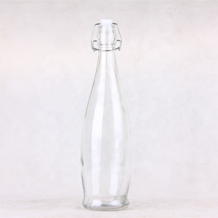 Wholesale Clear Ripple Various Specifications Classic Swing Top Glass Bottle 1L with S/S Clip for Milk Juice