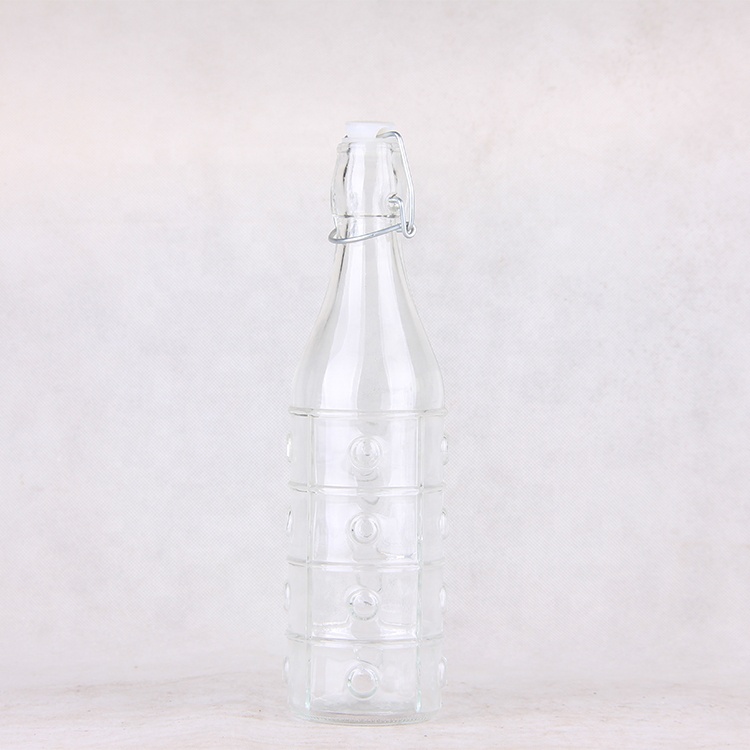 Wholesale Clear Ripple Various Specifications Classic Swing Top Glass Bottle 1L with S/S Clip for Milk Juice