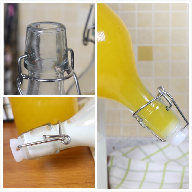 Wholesale Clear Ripple Various Specifications Classic Swing Top Glass Bottle 1L with S/S Clip for Milk Juice