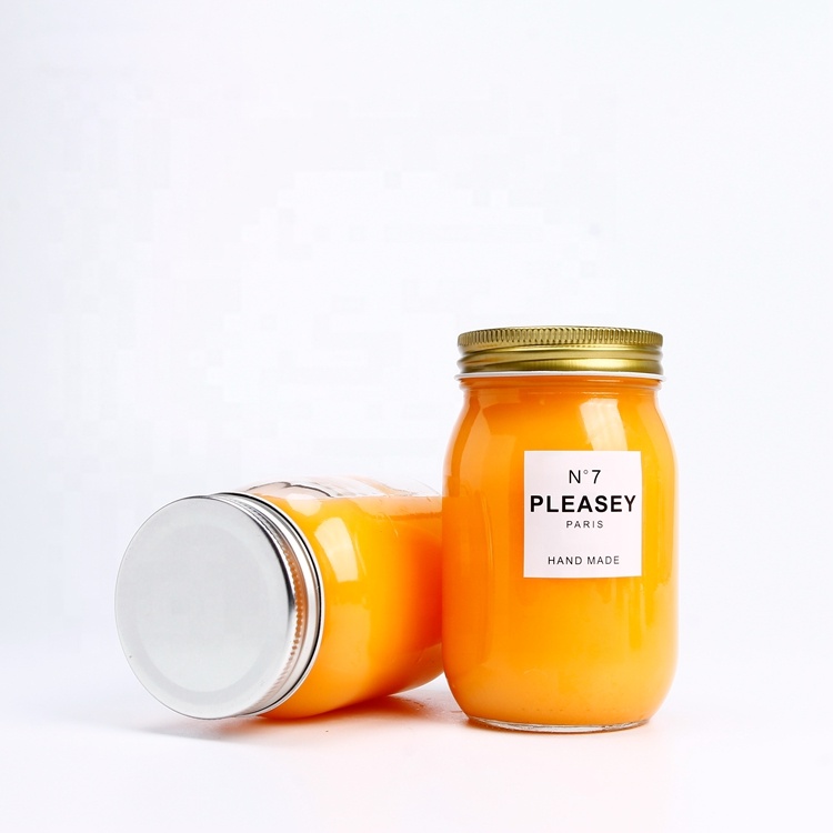 Wholesale Clear Round 8oz 16oz 32oz Glass Food Jar With Silver Metal Screw Lid Mason Glass Packaging Container