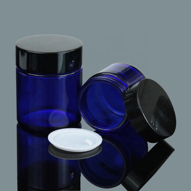 Wholesale Cobalt Blue 2oz Cosmetic Packaging 60ml Cream Glass Jar With Silver UV Lid (GJM47)
