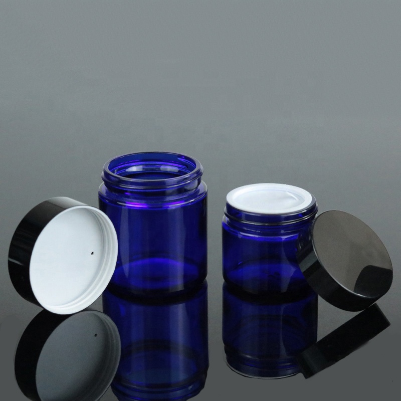 Wholesale Cobalt Blue 2oz Cosmetic Packaging 60ml Cream Glass Jar With Silver UV Lid (GJM47)