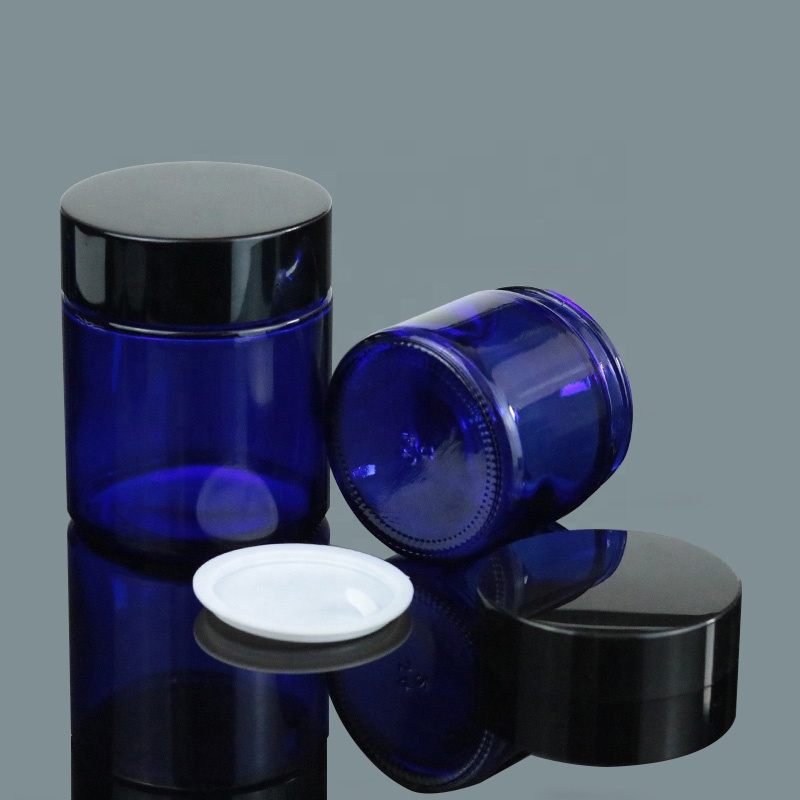 Wholesale Cobalt Blue 2oz Cosmetic Packaging 60ml Cream Glass Jar With Silver UV Lid (GJM47)