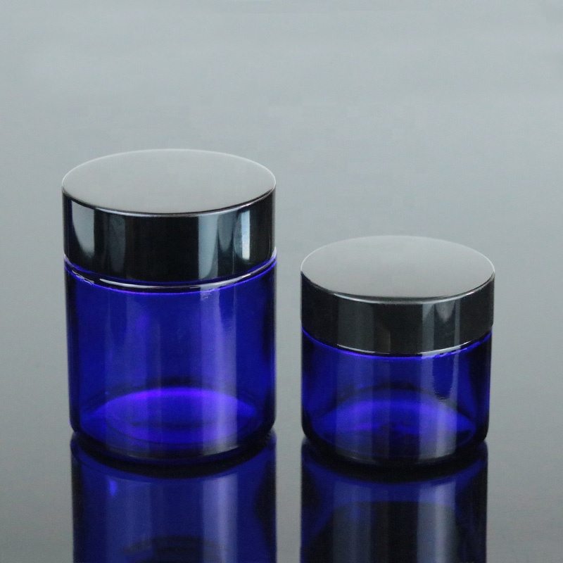 Wholesale Cobalt Blue 2oz Cosmetic Packaging 60ml Cream Glass Jar With Silver UV Lid (GJM47)