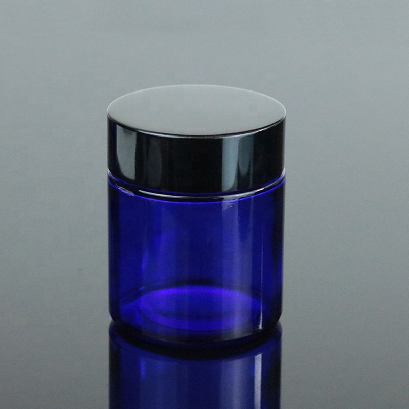 Wholesale Cobalt Blue 2oz Cosmetic Packaging 60ml Cream Glass Jar With Silver UV Lid (GJM47)