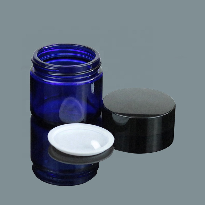 Wholesale Cobalt Blue 2oz Cosmetic Packaging 60ml Cream Glass Jar With Silver UV Lid (GJM47)