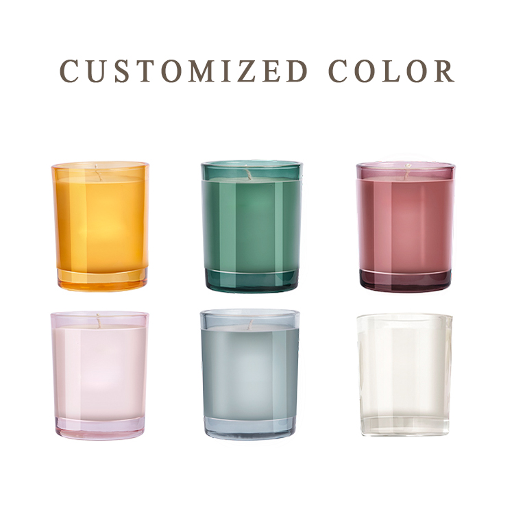 Wholesale Color Frosted Glass Candle Jars With Wooden Lid