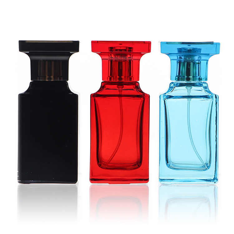 Wholesale Colored Black And Blue Empty Luxury Square Perfume Bottle Glass Bottle For Men And Women