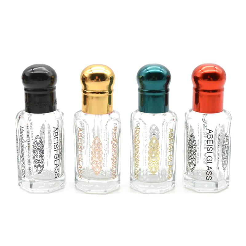 Wholesale Colored Coated Octagonal Shape Arabian Oud Attar Perfume Oil Glass Bottle With cap