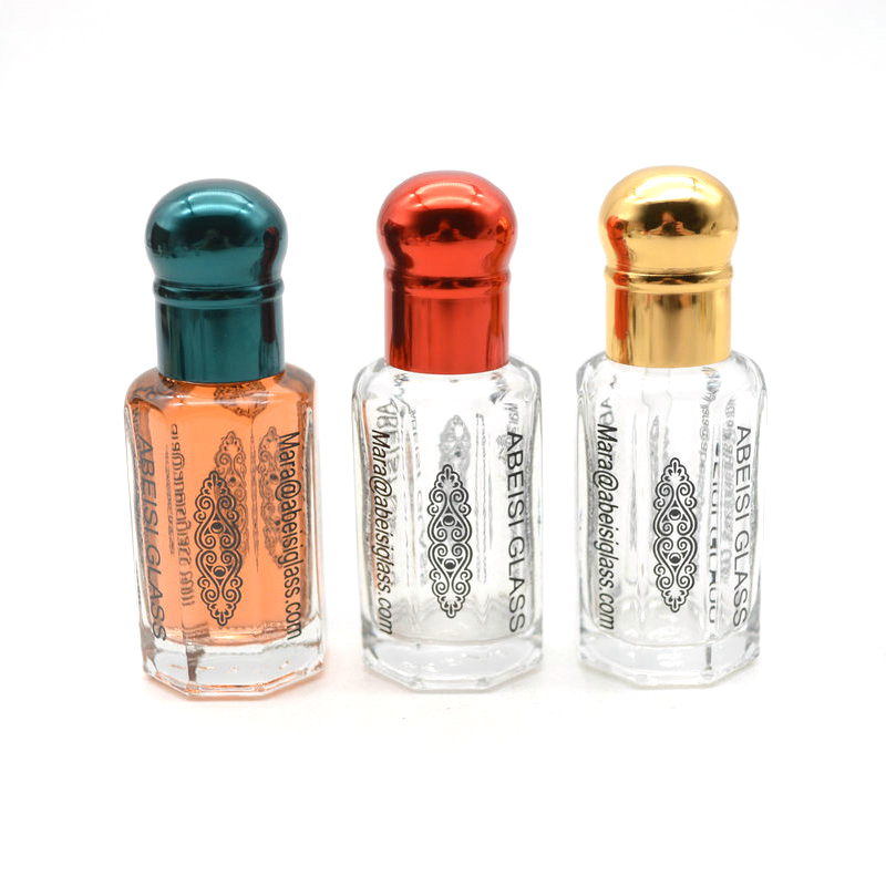 Wholesale Colored Coated Octagonal Shape Arabian Oud Attar Perfume Oil Glass Bottle With cap