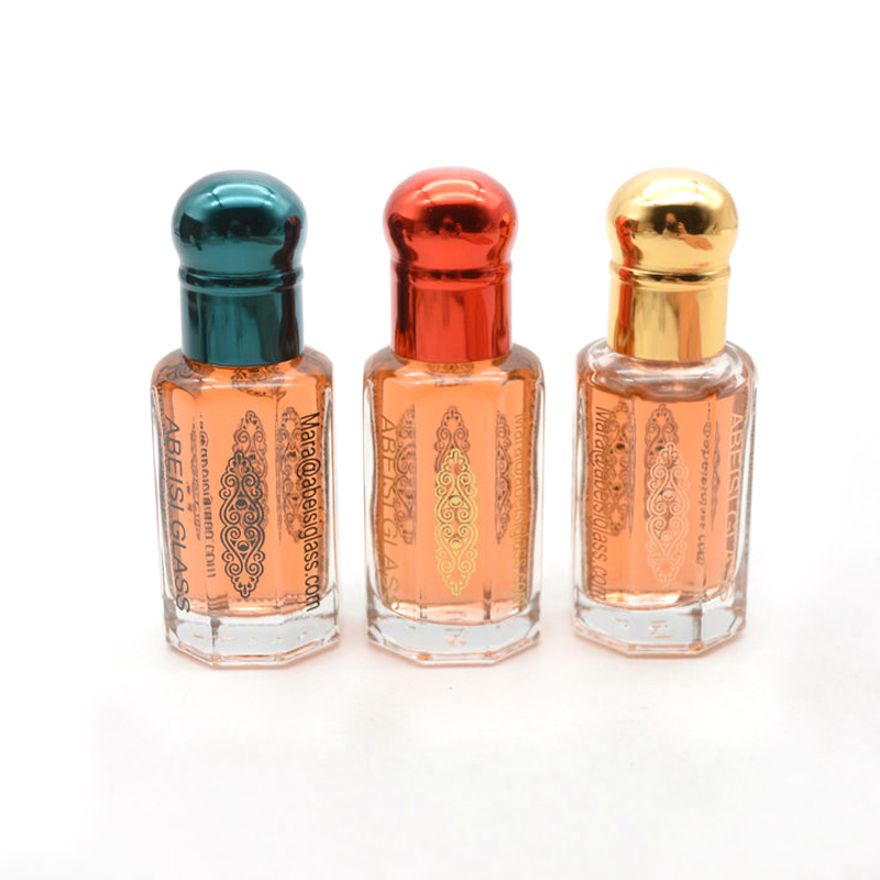 Wholesale Colored Coated Octagonal Shape Arabian Oud Attar Perfume Oil Glass Bottle With cap