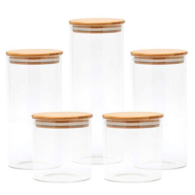 Wholesale Competitive Price Storage Bottles High Borosilicate Glass Jar And Glass Bottles With Cork Bamboo Lid