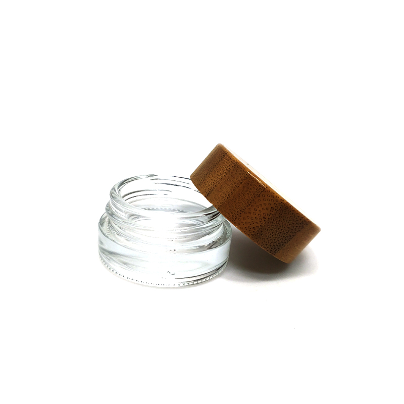 Wholesale Cosmetic 5g 10g 15g 30g 50g 100g clear frosted glass jar bamboo lid with plastic inner bamboo cream