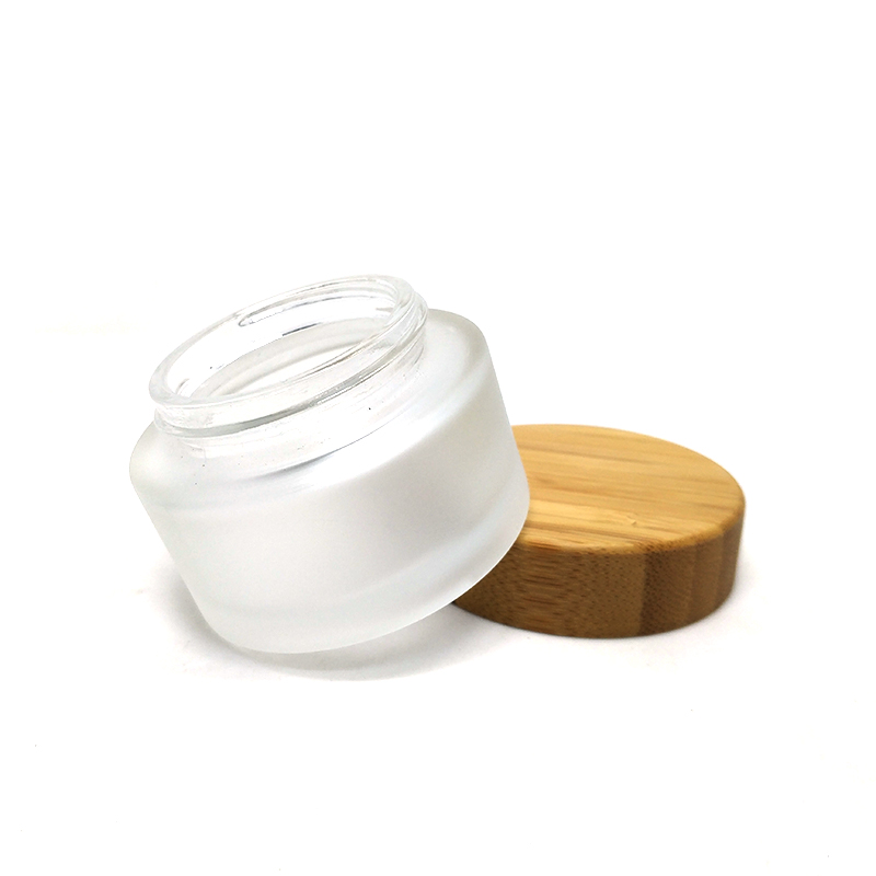 Wholesale Cosmetic 5g 10g 15g 30g 50g 100g clear frosted glass jar bamboo lid with plastic inner bamboo cream