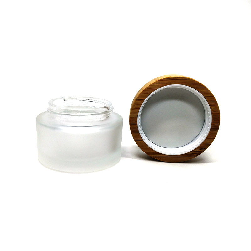 Wholesale Cosmetic 5g 10g 15g 30g 50g 100g clear frosted glass jar bamboo lid with plastic inner bamboo cream