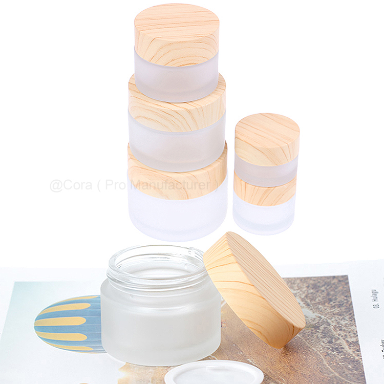 Wholesale Cosmetic Bottle Glass Cream Lotion Bamboo Jar Scrub Containers