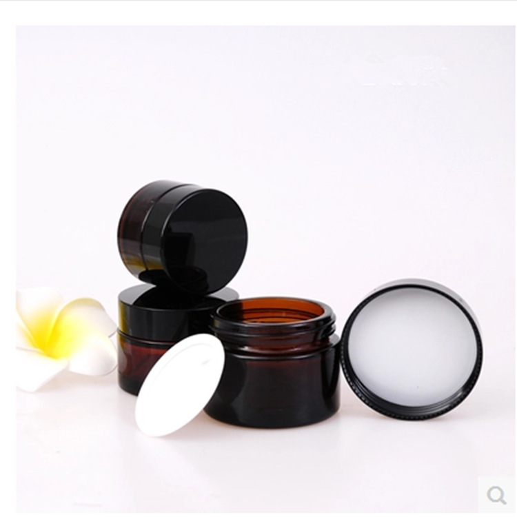 Wholesale Cosmetic Food Packaging 30ml 50ml 100ml Amber Black Glass Cosmetic Facial Cream Jar With Black Lid