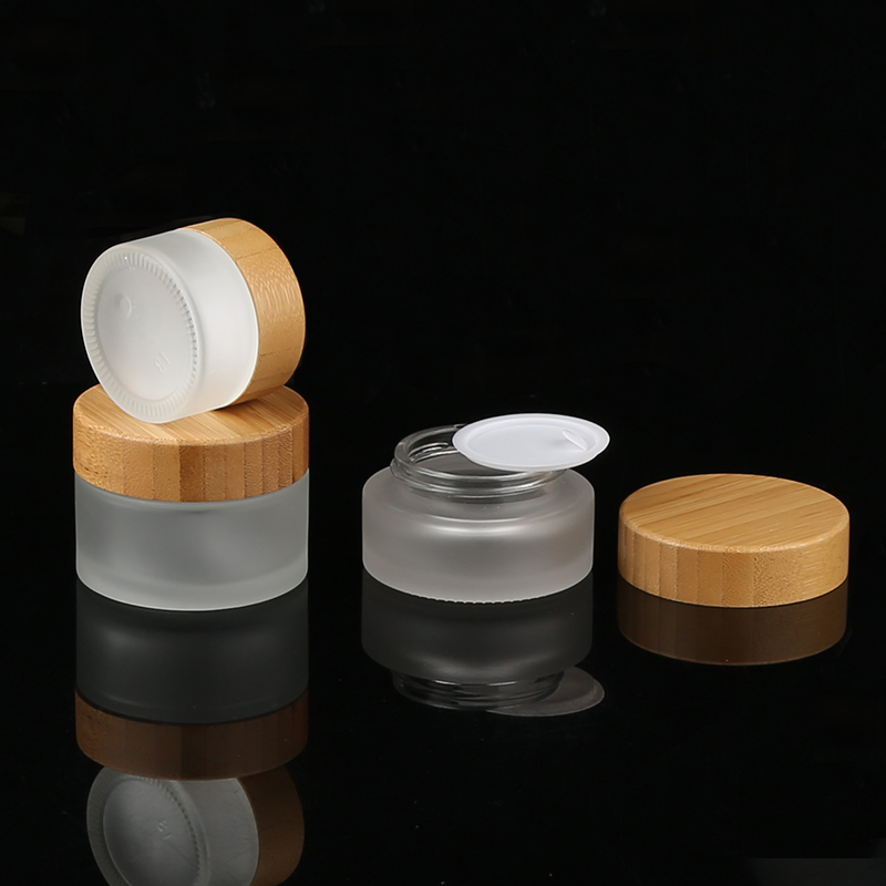 Wholesale Cosmetic Jar Custom 100g Frosted Glass Jar Cream Containers With Bamboo Lid