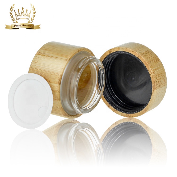 Wholesale Cosmetic Packaging 30g 50g 100g Small Glass Bamboo Cream Jar with Wooden Lid