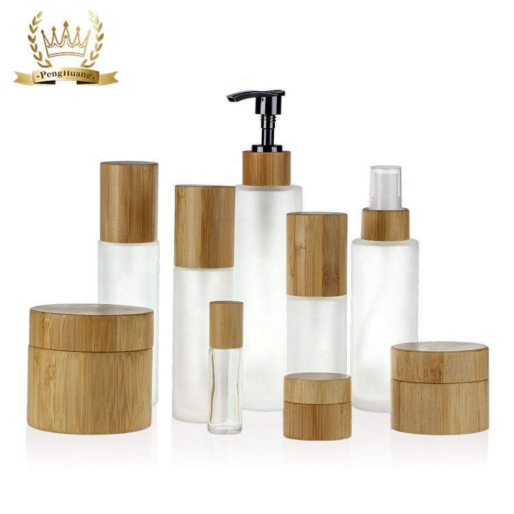 Wholesale Cosmetic Packaging 30ml 50ml 100ml Small Glass Bamboo Cream Jar with Wooden Lid glass jars and lids personal care
