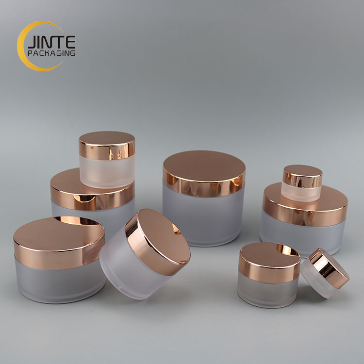 Wholesale Cosmetics Lip Scrub Packaging 5ml-250ml Luxury PETG Plastic Cream Frosted Jar With Shiny Rose Gold Cap