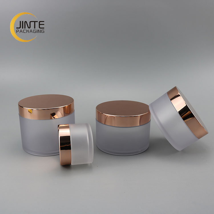 Wholesale Cosmetics Lip Scrub Packaging 5ml-250ml Luxury PETG Plastic Cream Frosted Jar With Shiny Rose Gold Cap