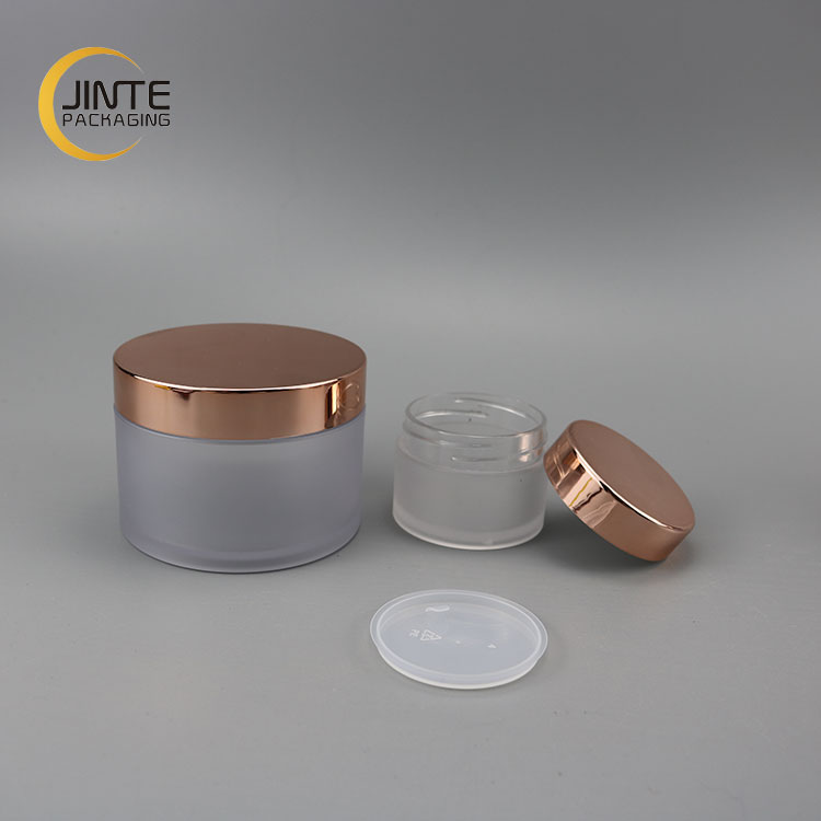 Wholesale Cosmetics Lip Scrub Packaging 5ml-250ml Luxury PETG Plastic Cream Frosted Jar With Shiny Rose Gold Cap