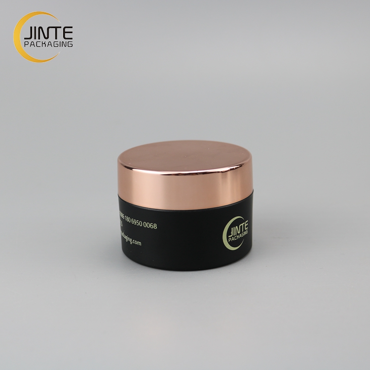 Wholesale Cosmetics Packaging Matt Black PETG Plastic Jar With Rose Gold Lid For Body Cream/Scrub/Hair 7oz