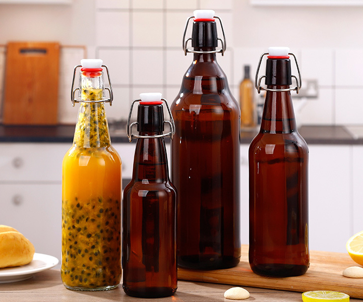 Wholesale Custom 12oz 250ml 750ml Clear Amber Empty Swing Top Beer Glass Bottles