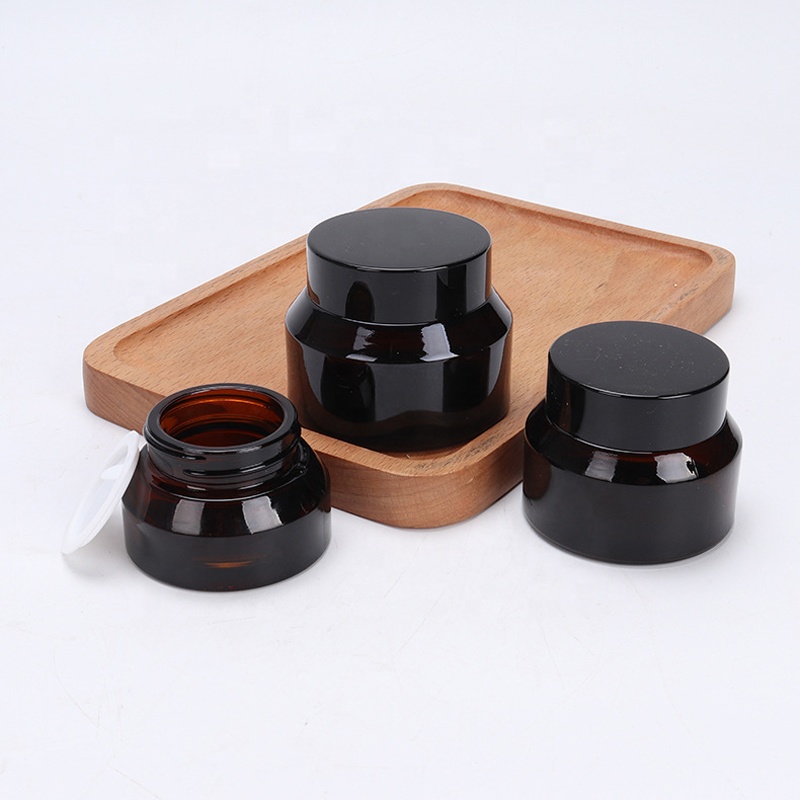 Wholesale Custom 15g 30g Amber Glass Cream Jar with Black Lid