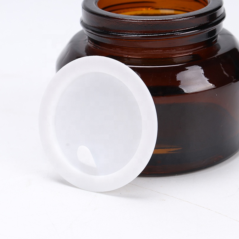 Wholesale Custom 15g 30g Amber Glass Cream Jar with Black Lid