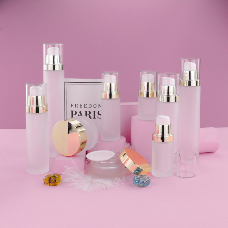 Wholesale Custom 20ml to 100ml Luxury Cosmetic Packaging Set Glass Lotion Pump Bottle Cream Jar