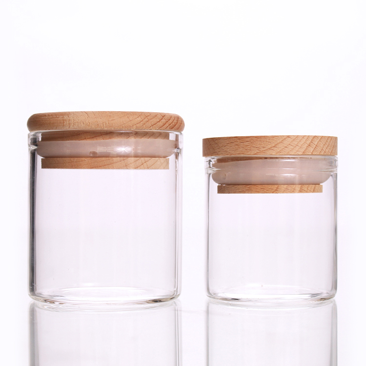 Wholesale Custom 50ml empty clear glass candle jars in bulk glass bottle with bamboo top lid