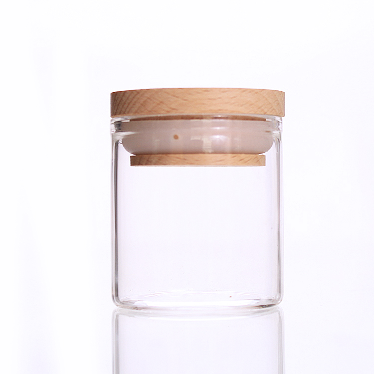 Wholesale Custom 50ml empty clear glass candle jars in bulk glass bottle with bamboo top lid