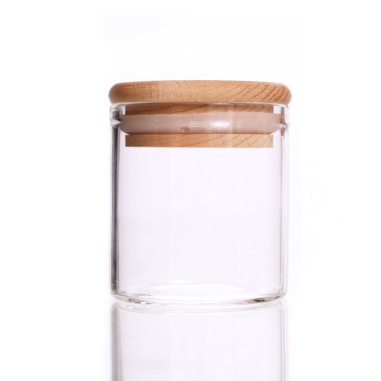 Wholesale Custom 50ml empty clear glass candle jars in bulk glass bottle with bamboo top lid