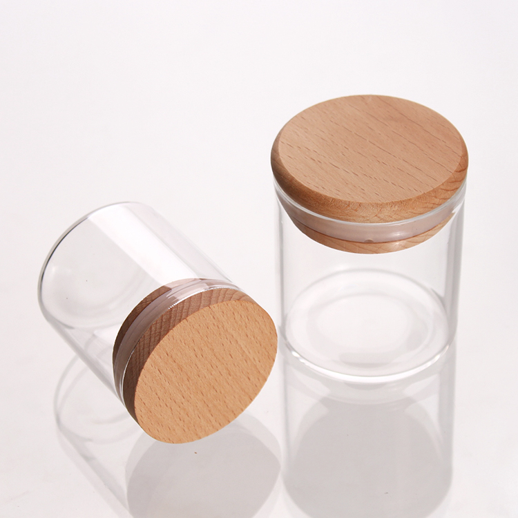 Wholesale Custom 50ml empty clear glass candle jars in bulk glass bottle with bamboo top lid